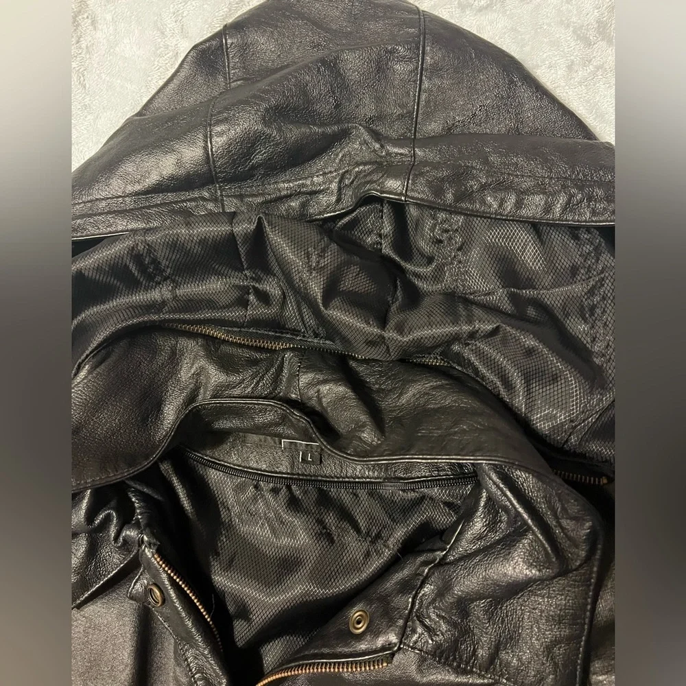 Phase Two Heavy LEATHER Hooded Coat Anorak Windbreaker Men’s Large, Women’s XL